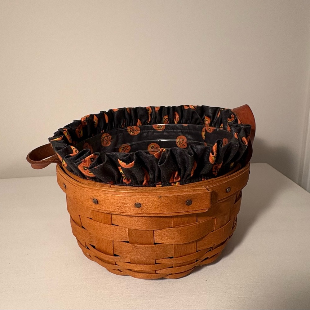 Halloween Longaberger Button Basket with Protector, Pumpkin Liner & Brick